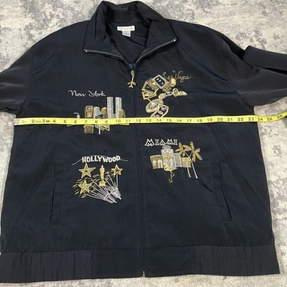 Vintage Mureli 90s Y2K Airline Travel Black Bomber Jacket Full Zip Embroidered M - Picture 5 of 11